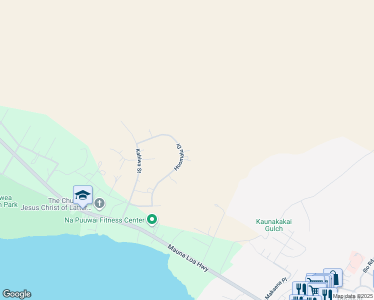 map of restaurants, bars, coffee shops, grocery stores, and more near 194 Hoomalu Drive in Kaunakakai