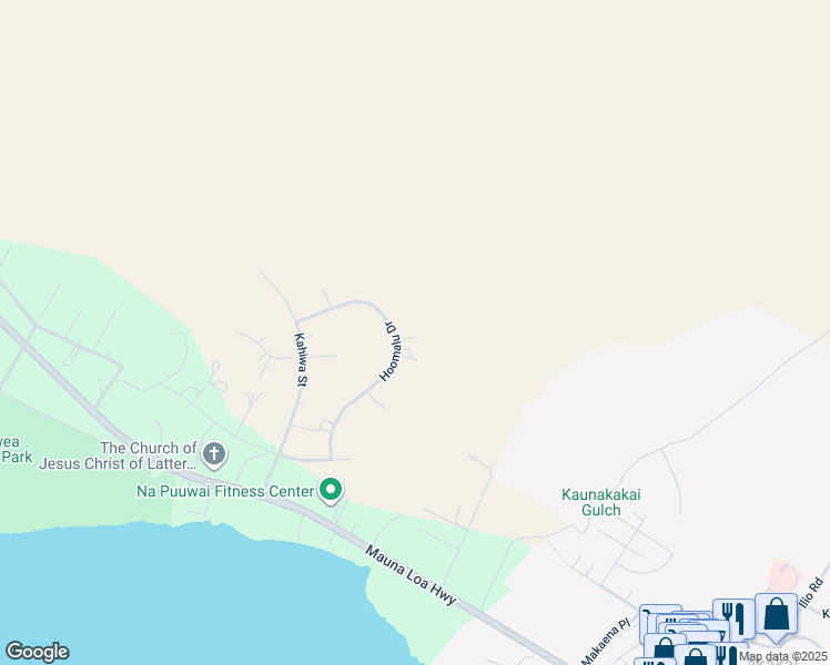 map of restaurants, bars, coffee shops, grocery stores, and more near 194 Hoomalu Drive in Kaunakakai