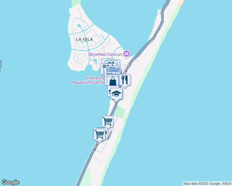 map of restaurants, bars, coffee shops, grocery stores, and more near km 12,5 Boulevard Kukulcan in Cancún