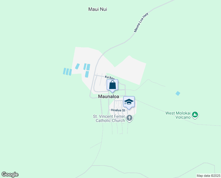 map of restaurants, bars, coffee shops, grocery stores, and more near Pu'Unana Street in Maunaloa