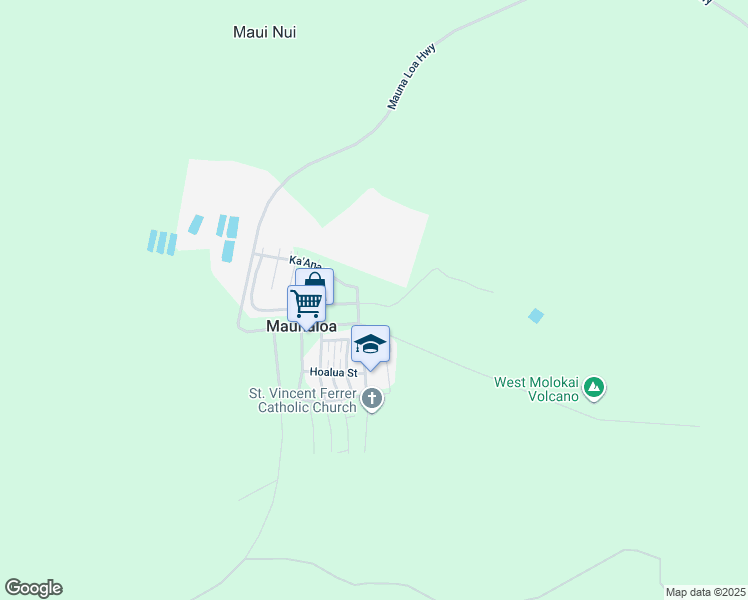 map of restaurants, bars, coffee shops, grocery stores, and more near 95 Pu'Unana Street in Maunaloa