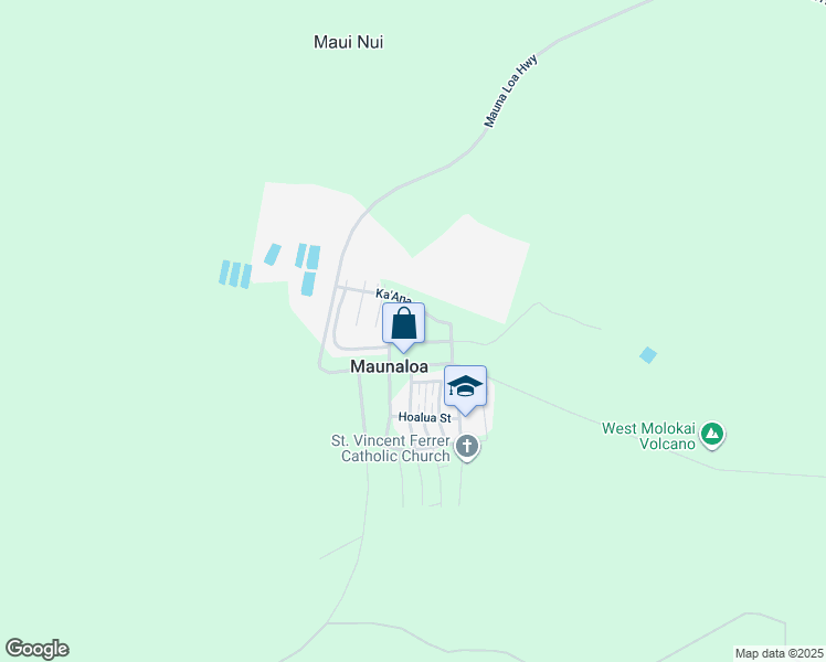 map of restaurants, bars, coffee shops, grocery stores, and more near 25 Halena Street in Maunaloa