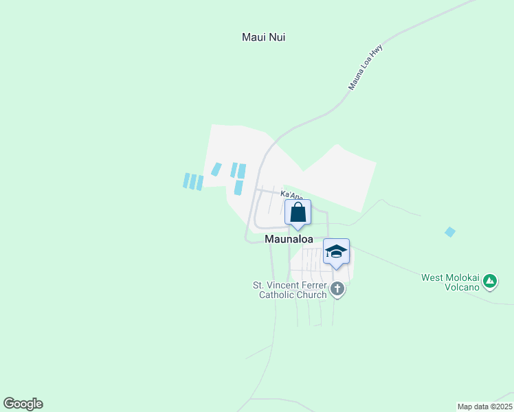 map of restaurants, bars, coffee shops, grocery stores, and more near Pu'Umalu Street in Maunaloa