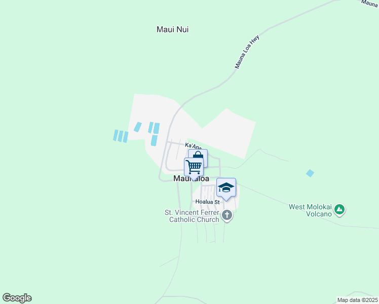 map of restaurants, bars, coffee shops, grocery stores, and more near 25 Linohau Place in Maunaloa