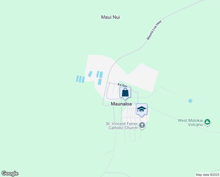 map of restaurants, bars, coffee shops, grocery stores, and more near Pu'Umalu Street in Maunaloa