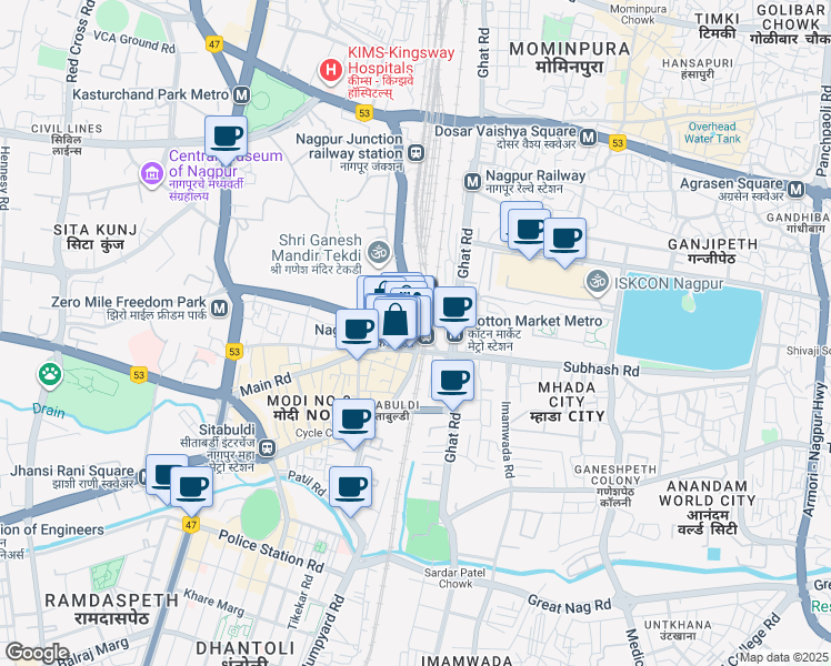 map of restaurants, bars, coffee shops, grocery stores, and more near in Nagpur