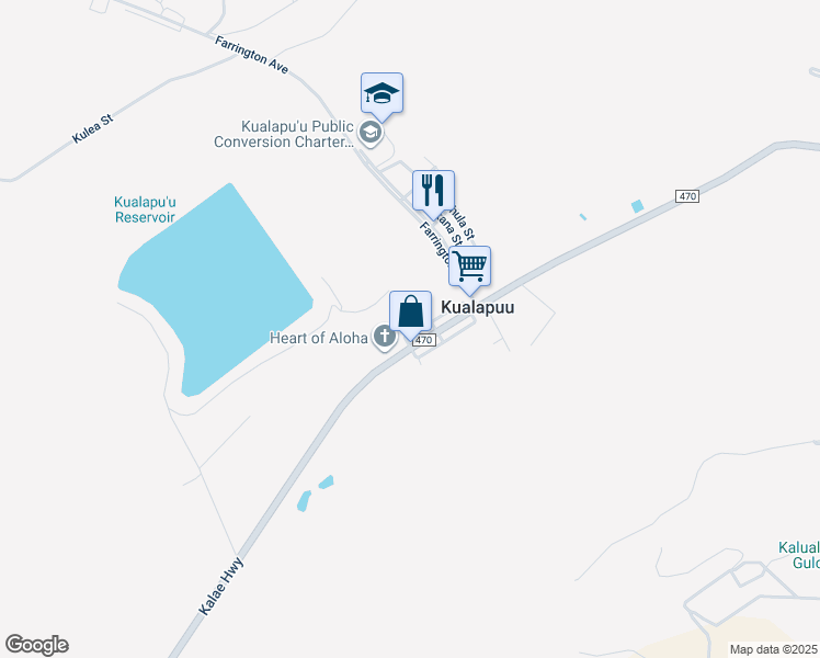map of restaurants, bars, coffee shops, grocery stores, and more near 803 Kialoa Street in Kualapuu