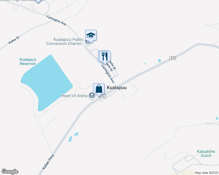 map of restaurants, bars, coffee shops, grocery stores, and more near Kialoa Street in Kualapuu