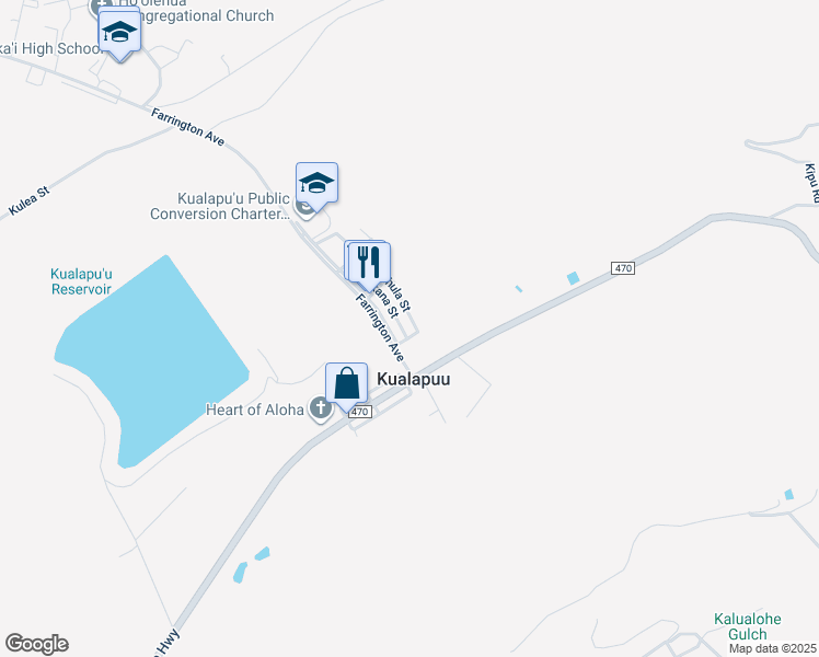 map of restaurants, bars, coffee shops, grocery stores, and more near 1658 Okana Street in Kualapuu