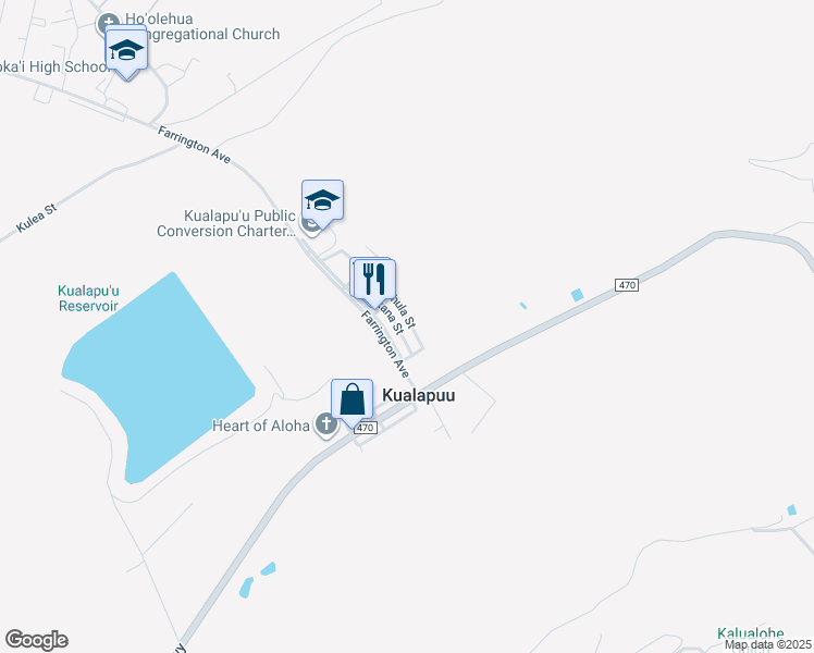 map of restaurants, bars, coffee shops, grocery stores, and more near 1685 Alahula Street in Kualapuu