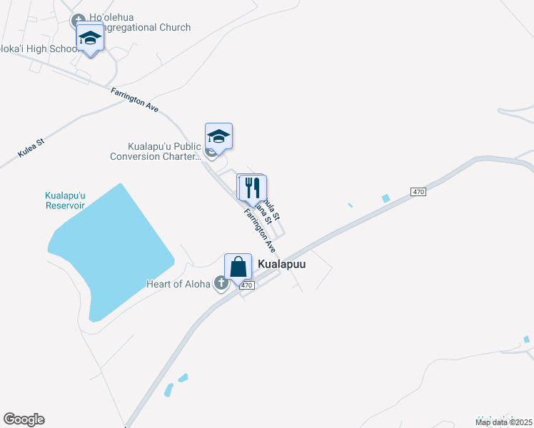 map of restaurants, bars, coffee shops, grocery stores, and more near 1700 Okana Street in Kualapuu