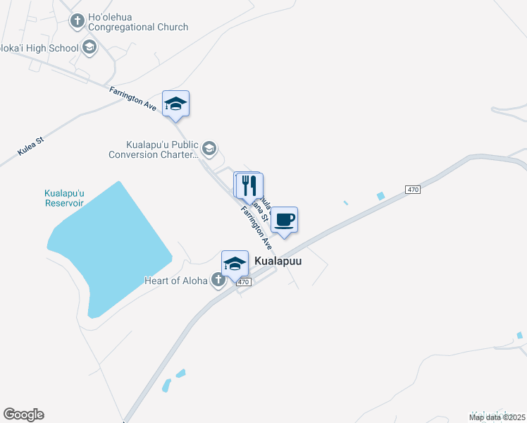 map of restaurants, bars, coffee shops, grocery stores, and more near 1700 Okana Street in Kualapuu