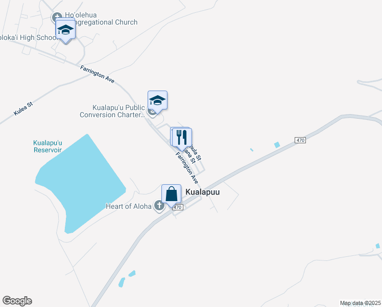 map of restaurants, bars, coffee shops, grocery stores, and more near 1718 Okana Street in Kualapuu