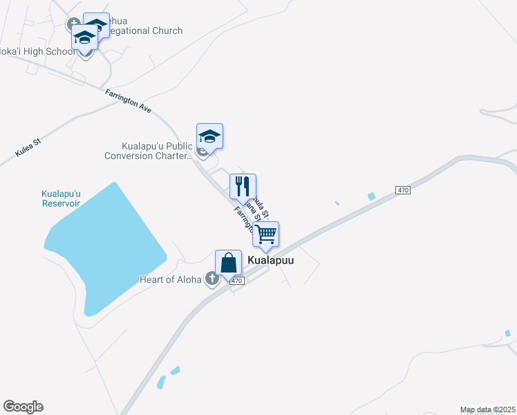 map of restaurants, bars, coffee shops, grocery stores, and more near 1705 Alahula Street in Kualapuu