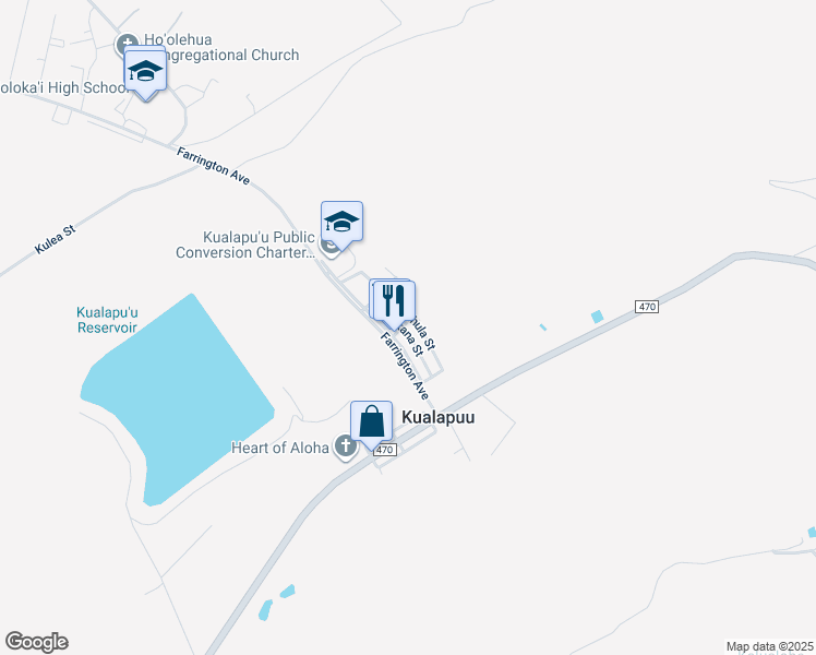 map of restaurants, bars, coffee shops, grocery stores, and more near 1726 Okana Street in Kualapuu