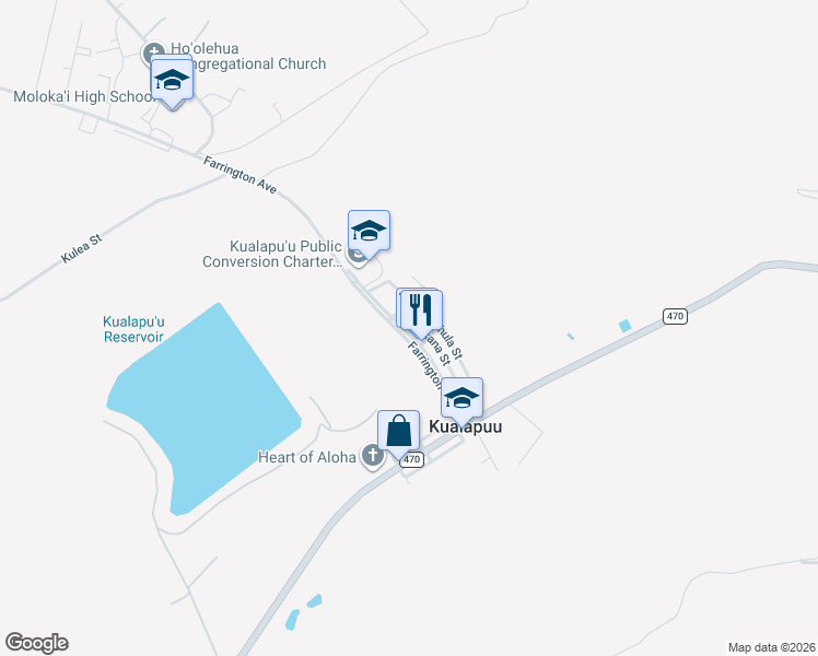 map of restaurants, bars, coffee shops, grocery stores, and more near 68 Alahula Street in Kualapuu