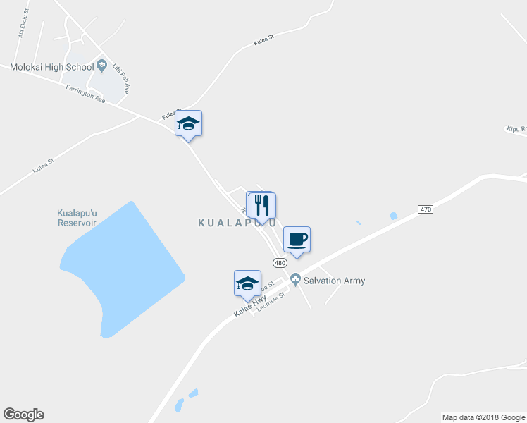 map of restaurants, bars, coffee shops, grocery stores, and more near 68 Alahula Street in Kualapuu