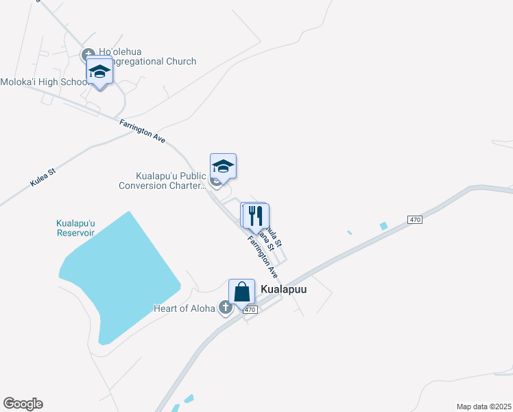 map of restaurants, bars, coffee shops, grocery stores, and more near 56 Alaekea Street in Kaunakakai