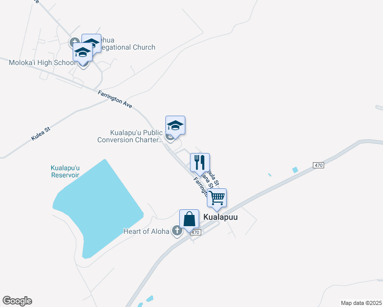 map of restaurants, bars, coffee shops, grocery stores, and more near 1806 Epane Street in Kualapuu