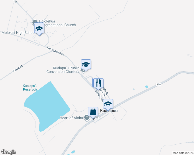 map of restaurants, bars, coffee shops, grocery stores, and more near 56 Alaekea Street in Kaunakakai