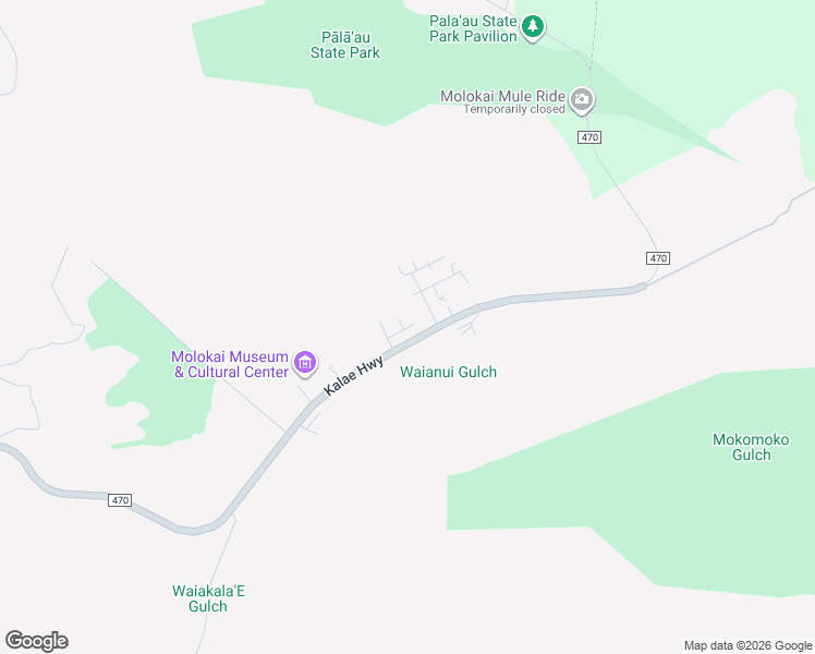 map of restaurants, bars, coffee shops, grocery stores, and more near 2121 Akeu Way in Kualapuu