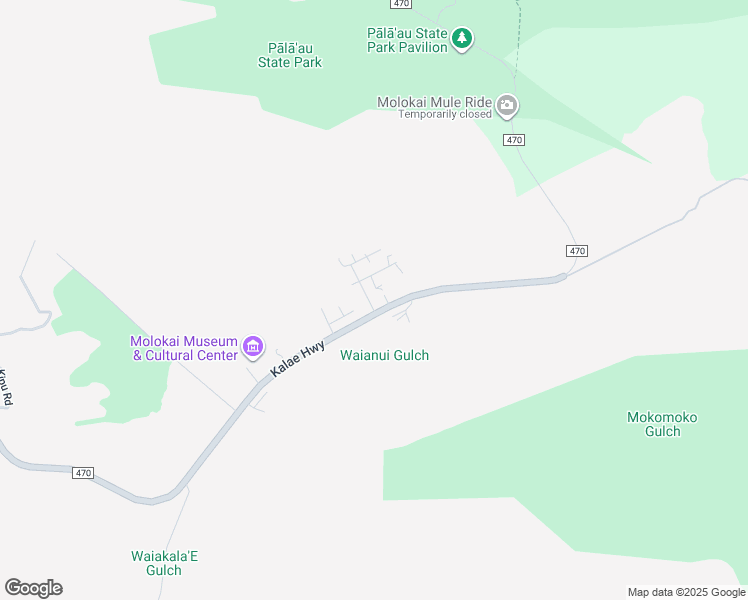map of restaurants, bars, coffee shops, grocery stores, and more near 12 Kalama Road in Kualapuu