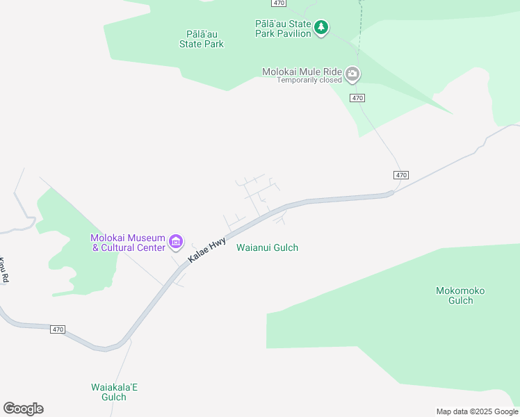 map of restaurants, bars, coffee shops, grocery stores, and more near 12 Kalama Road in Kualapuu