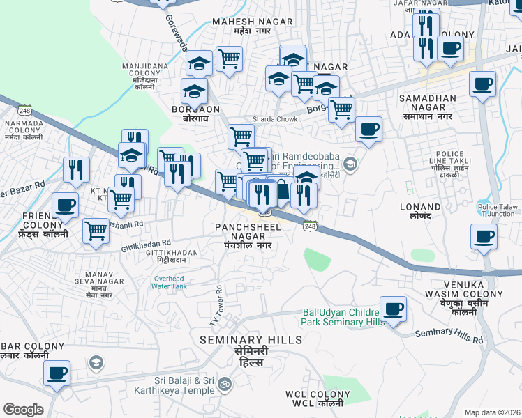 map of restaurants, bars, coffee shops, grocery stores, and more near Katol Road in Nagpur