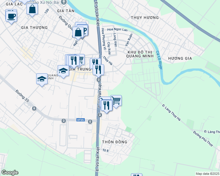 map of restaurants, bars, coffee shops, grocery stores, and more near Võ Văn Kiệt in Mê Linh