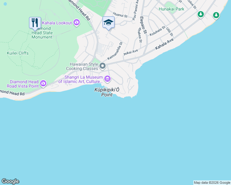 map of restaurants, bars, coffee shops, grocery stores, and more near 4213-4255 Kaikoo Place in Honolulu