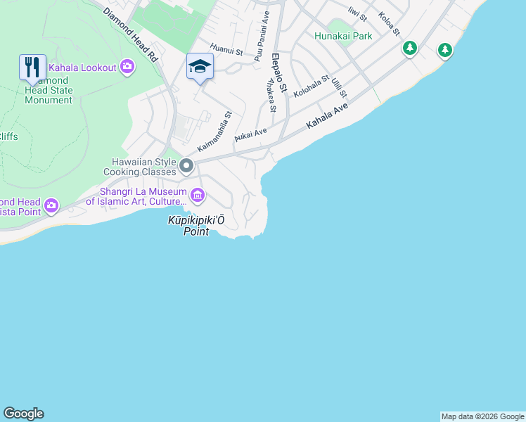 map of restaurants, bars, coffee shops, grocery stores, and more near 4157 Black Point Road in Honolulu