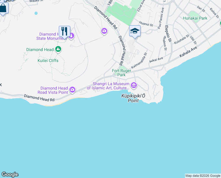 map of restaurants, bars, coffee shops, grocery stores, and more near 201 Kaʻalawai Place in Honolulu