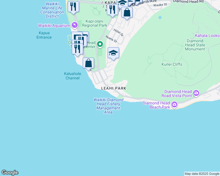 map of restaurants, bars, coffee shops, grocery stores, and more near in Honolulu