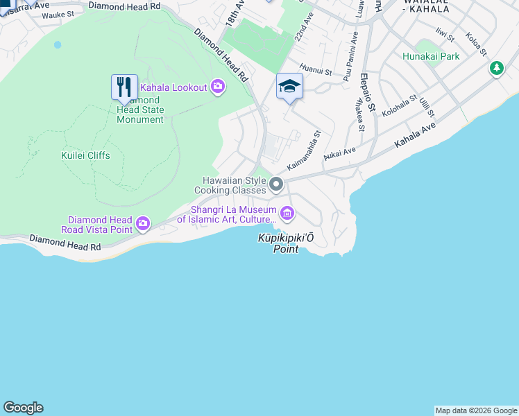 map of restaurants, bars, coffee shops, grocery stores, and more near 224 Kulamanu Place in Honolulu