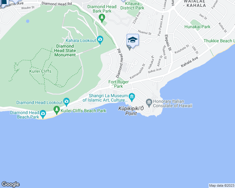 map of restaurants, bars, coffee shops, grocery stores, and more near 224 Kulamanu Place in Honolulu