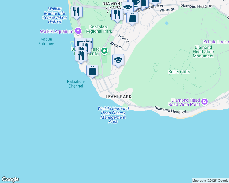 map of restaurants, bars, coffee shops, grocery stores, and more near in Honolulu