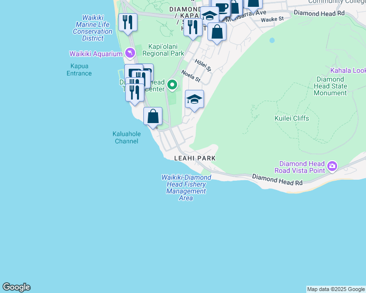 map of restaurants, bars, coffee shops, grocery stores, and more near in Honolulu