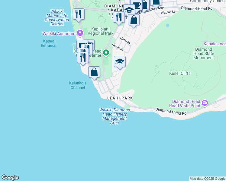 map of restaurants, bars, coffee shops, grocery stores, and more near in Honolulu