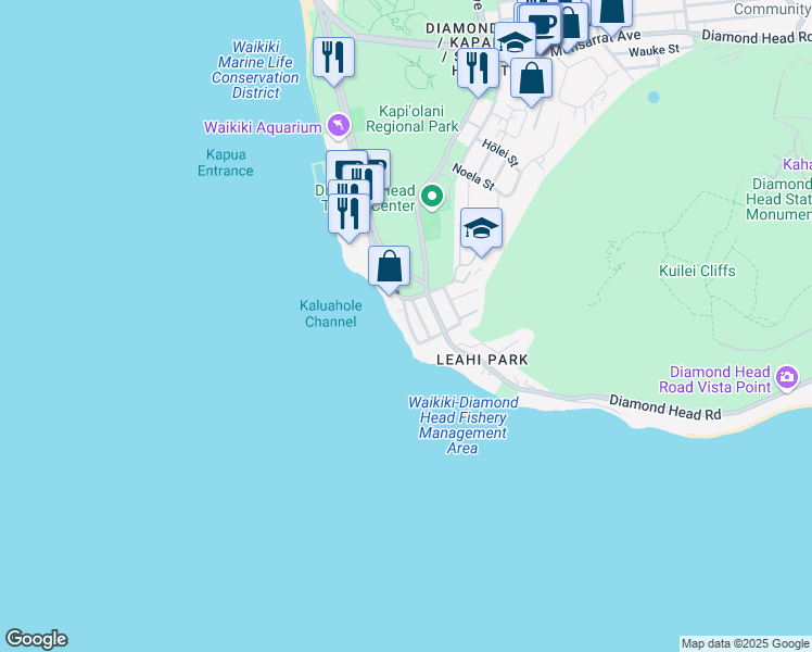 map of restaurants, bars, coffee shops, grocery stores, and more near 3003 Kalakaua Avenue in Honolulu