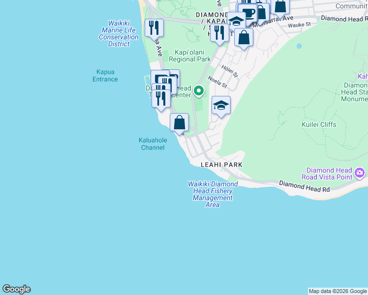 map of restaurants, bars, coffee shops, grocery stores, and more near 3019 Kalakaua Avenue in Honolulu