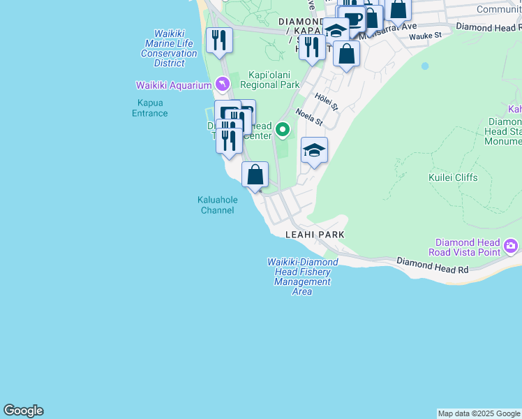 map of restaurants, bars, coffee shops, grocery stores, and more near 3003 Kalakaua Avenue in Honolulu