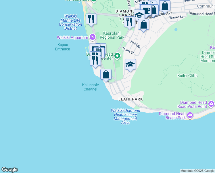 map of restaurants, bars, coffee shops, grocery stores, and more near 3003 Kalakaua Avenue in Honolulu