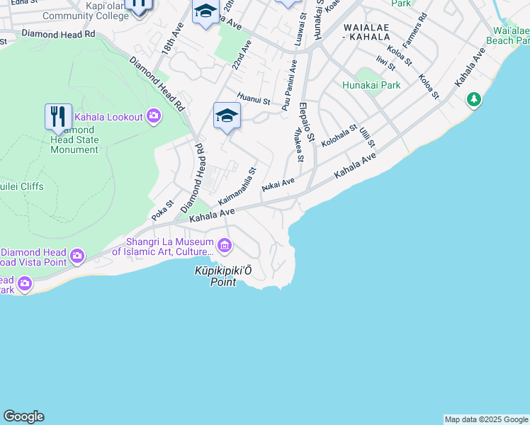 map of restaurants, bars, coffee shops, grocery stores, and more near 4333 Royal Place in Honolulu