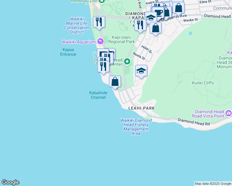 map of restaurants, bars, coffee shops, grocery stores, and more near 3003 Kalakaua Avenue in Honolulu