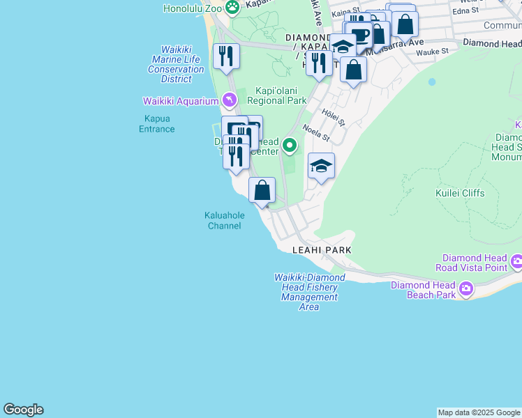 map of restaurants, bars, coffee shops, grocery stores, and more near 3003 Kalakaua Avenue in Honolulu