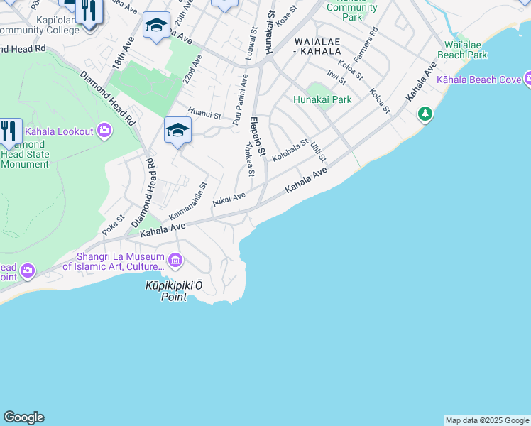 map of restaurants, bars, coffee shops, grocery stores, and more near in Honolulu