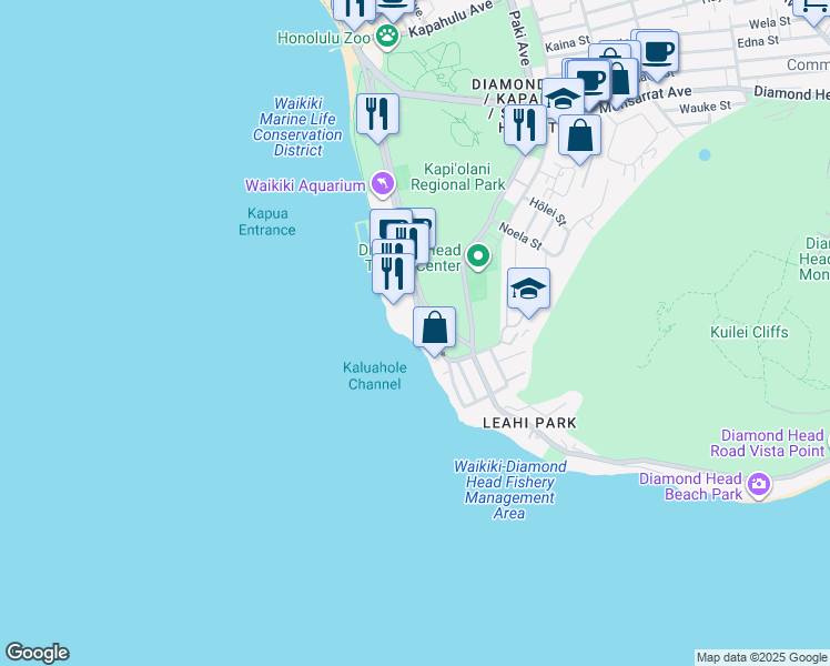map of restaurants, bars, coffee shops, grocery stores, and more near 2937 Kalakaua Avenue in Honolulu