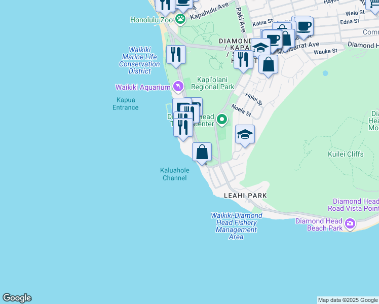 map of restaurants, bars, coffee shops, grocery stores, and more near 2937 Kalakaua Avenue in Honolulu