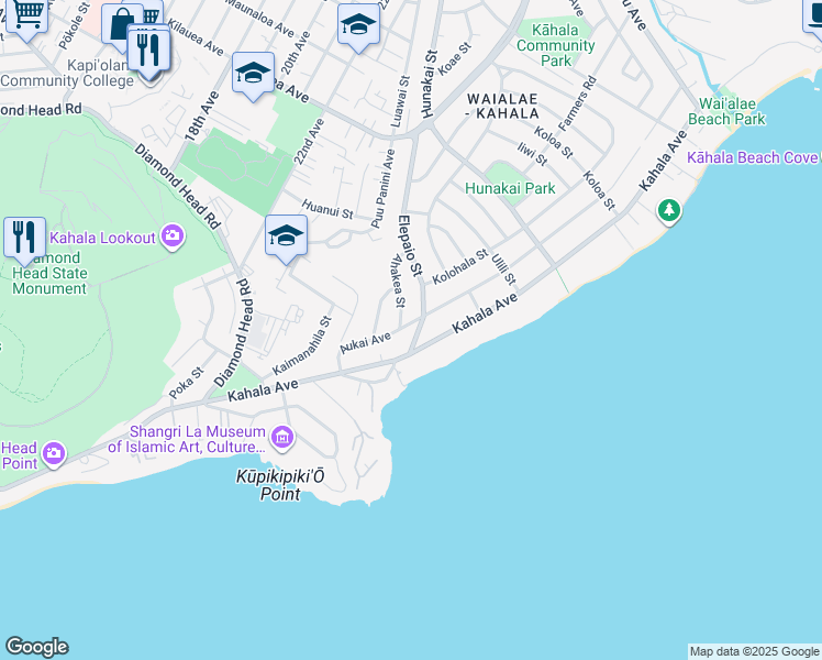 map of restaurants, bars, coffee shops, grocery stores, and more near in Honolulu