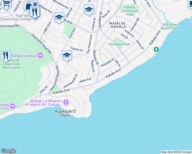 map of restaurants, bars, coffee shops, grocery stores, and more near in Honolulu